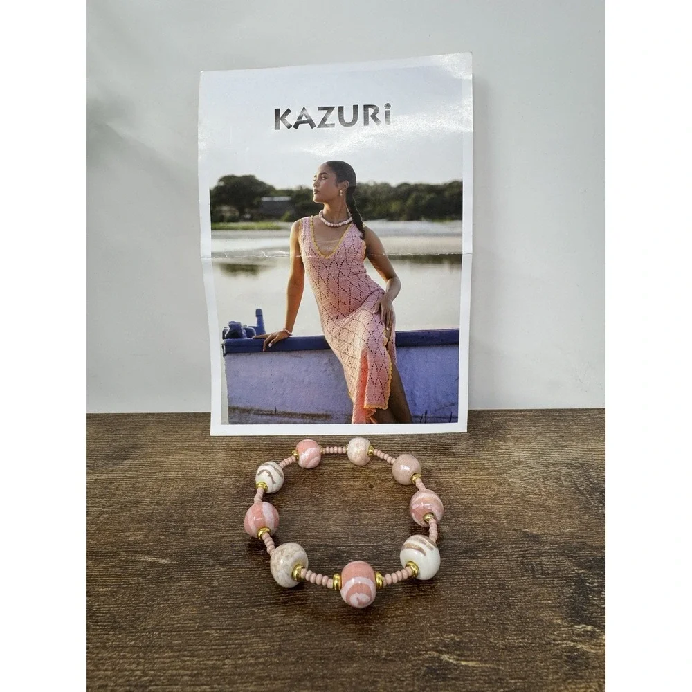 Kazuri Pink‎ Clay Hand Painted Beaded Bracelet Hand Made in Kenya Elastic